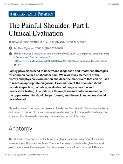 The Painful Shoulder: Part I. Clinical Ev.